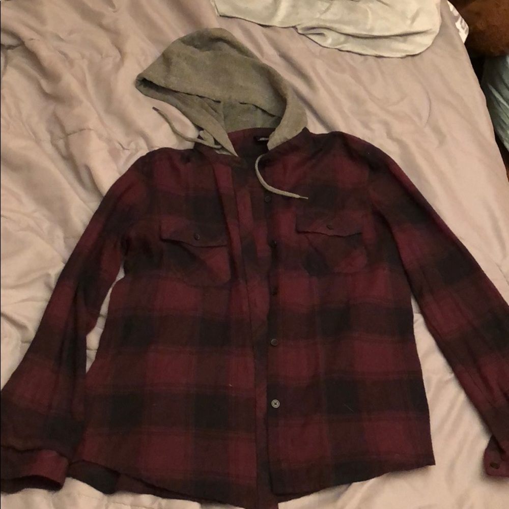 Empyre-button up hooded flannel shirt. Size M